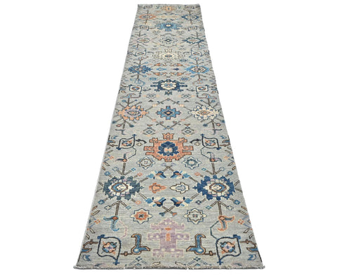 12 Ft Silver Gray Aryana Afghan Hand Knotted Veg Dye Wool Runner Rug
